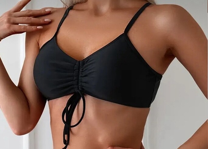 Diğer Angelsin Büzgülü Bikini Üstü Siyah 42