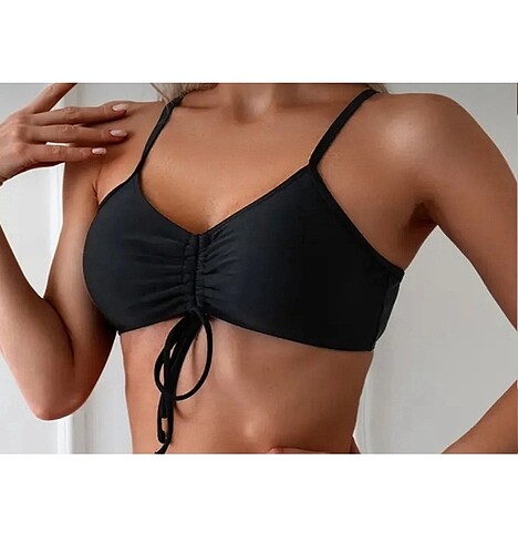 Angelsin Büzgülü Bikini Üstü Siyah 42