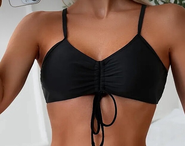 42 Beden siyah Renk Angelsin Büzgülü Bikini Üstü Siyah 42