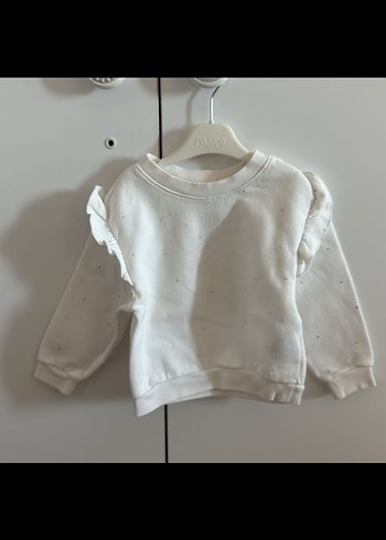 Kız Çocuk Beyaz Fırfırlı Sweatshirt