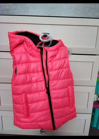 Kız Çocuk Pembe Kapüşonlu Fermuarlı Yelek - Görsel 3