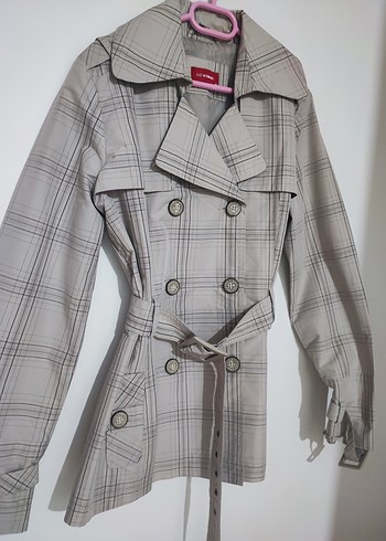 Düğmeli Gri Midi Trençkot - Görsel 2