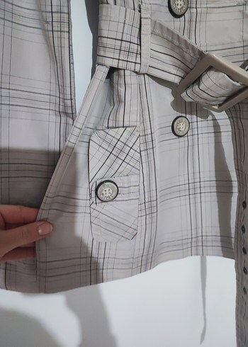 Düğmeli Gri Midi Trençkot - Görsel 4