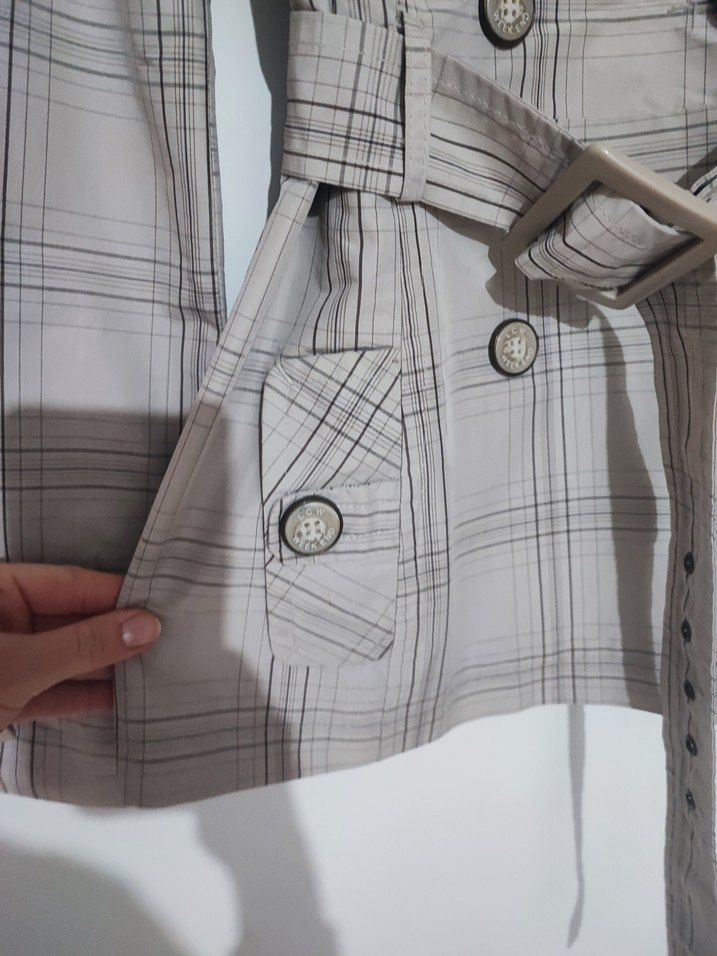 Düğmeli Gri Midi Trençkot - Görsel 4