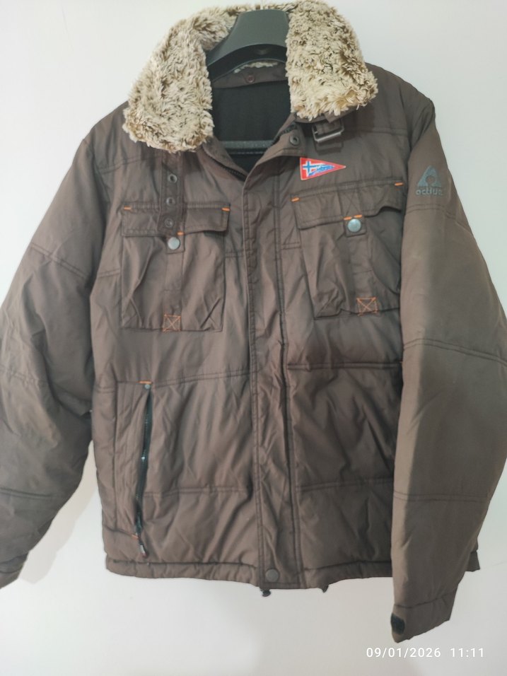 Kahverengi Peluş Yakalı Erkek Mont - Görsel 2