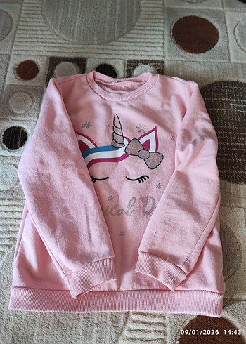 Kız Çocuk Pembe Unicorn Baskılı Sweatshirt - Görsel 2