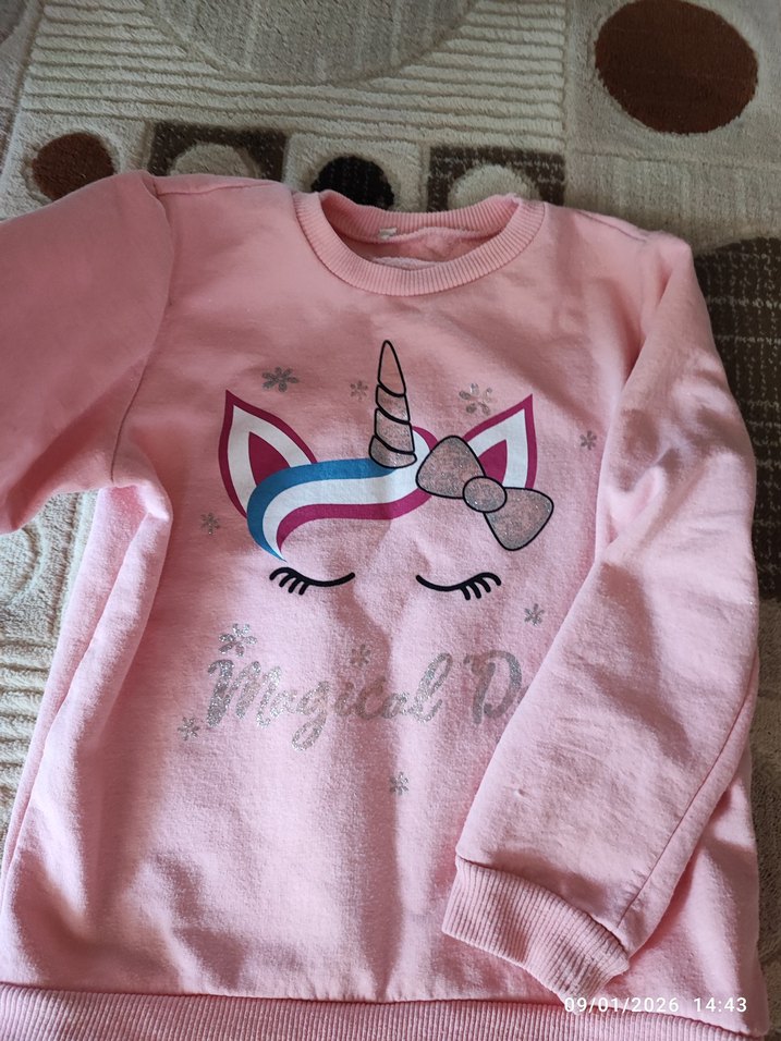 Kız Çocuk Pembe Unicorn Baskılı Sweatshirt - Görsel 3