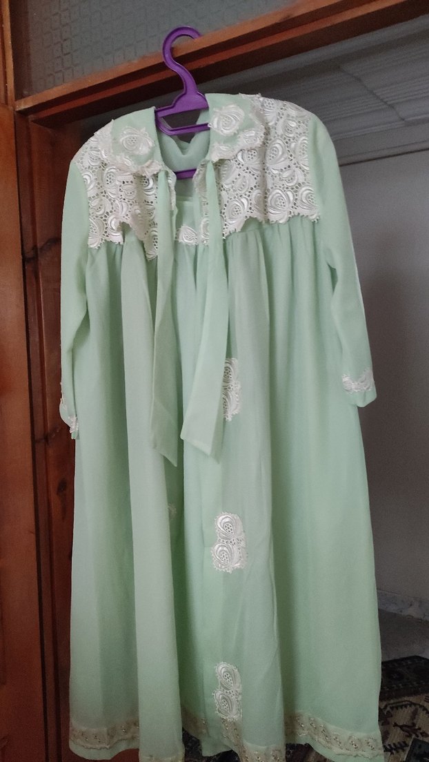 Nakışlı Yeşil Uzun gecelik ve sabahlık - Görsel 3