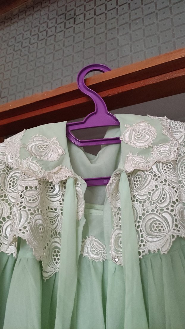 Nakışlı Yeşil Uzun gecelik ve sabahlık - Görsel 4