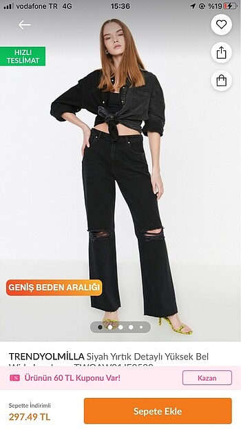 Trendyol siyah yırtık jean