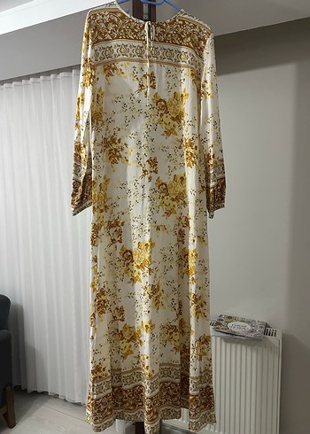 40 Beden sarı Renk Etnik desen elbise