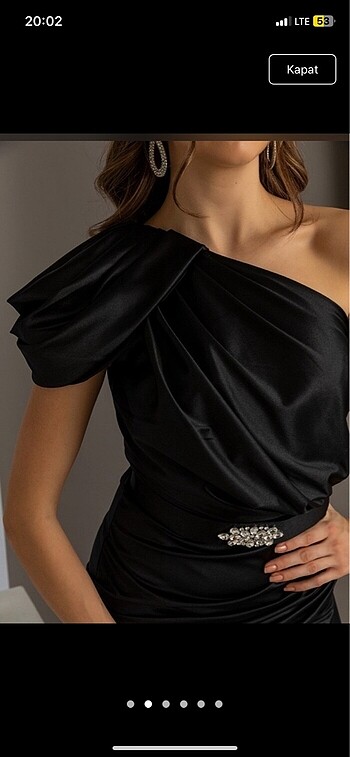 Tek omuz siyah kemer detaylı abiye elbise - Görsel 2