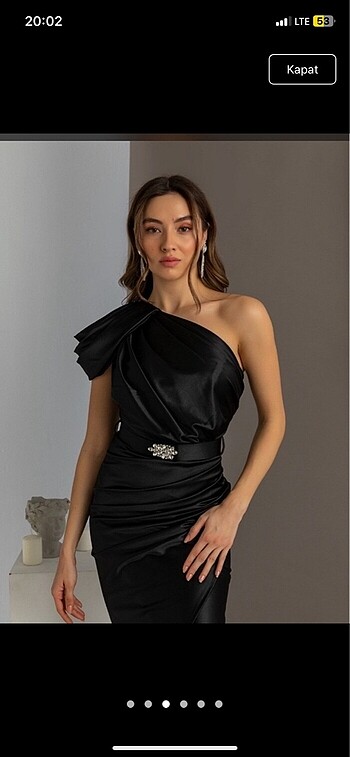 Tek omuz siyah kemer detaylı abiye elbise - Görsel 3