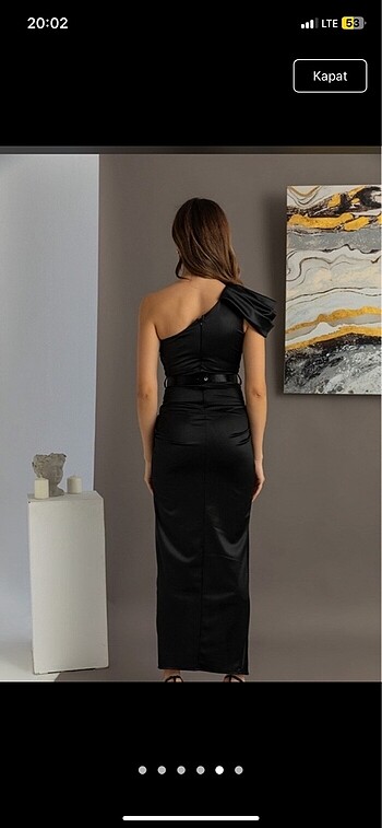 Tek omuz siyah kemer detaylı abiye elbise - Görsel 5