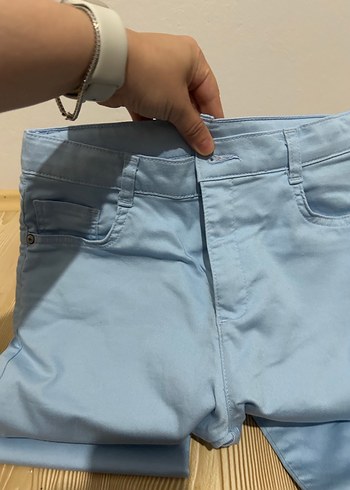Düğmeli Açık Mavi Skinny Denim Pantolon