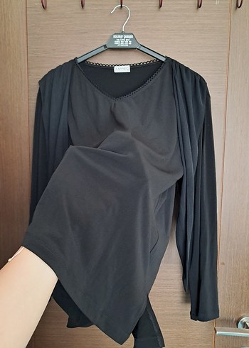 xl Beden siyah Renk V Yaka Siyah Uzun Kollu Penye Bluz