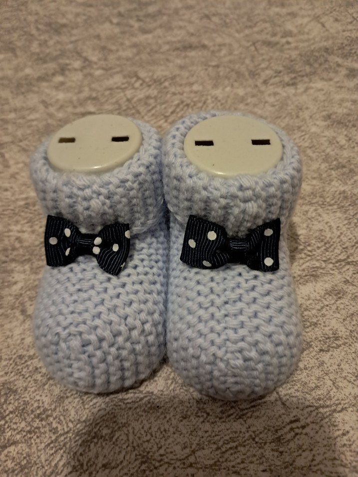 Mavi Örgü Erkek Bebek Patik - Görsel 2