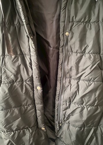 Kadın Siyah Uzun Kapitone mont - Görsel 4