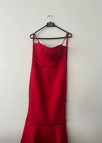 Kırmızı Uzun Boyundan Bağlamalı Abiye Elbise - Görsel 2