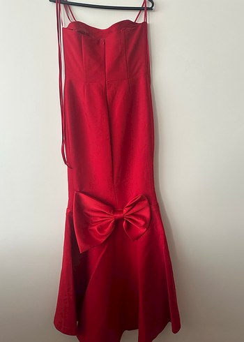 Kırmızı Uzun Boyundan Bağlamalı Abiye Elbise - Görsel 3