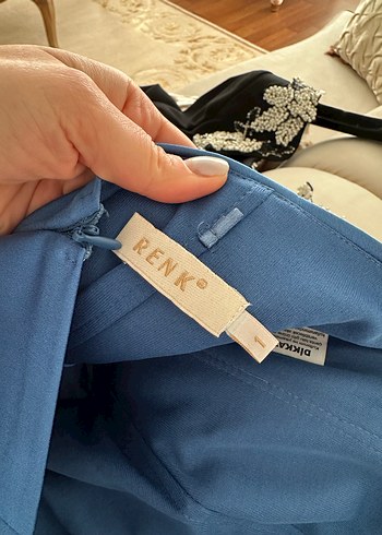 Saks Mavi Drapeli Uzun Abiye Elbise - Görsel 5