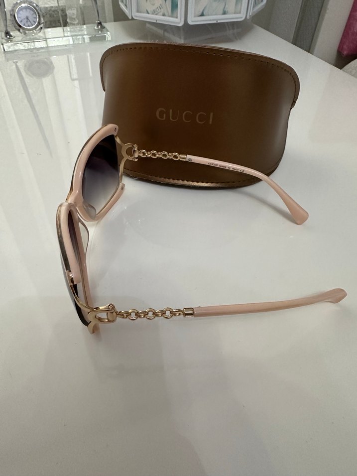 Gucci Bej Parlak Kadın Güneş Gözlüğü - Görsel 2