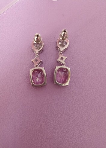 925 ayar Pembe taşlı sallantılı özel gün abiye küpesi  - Görsel 3