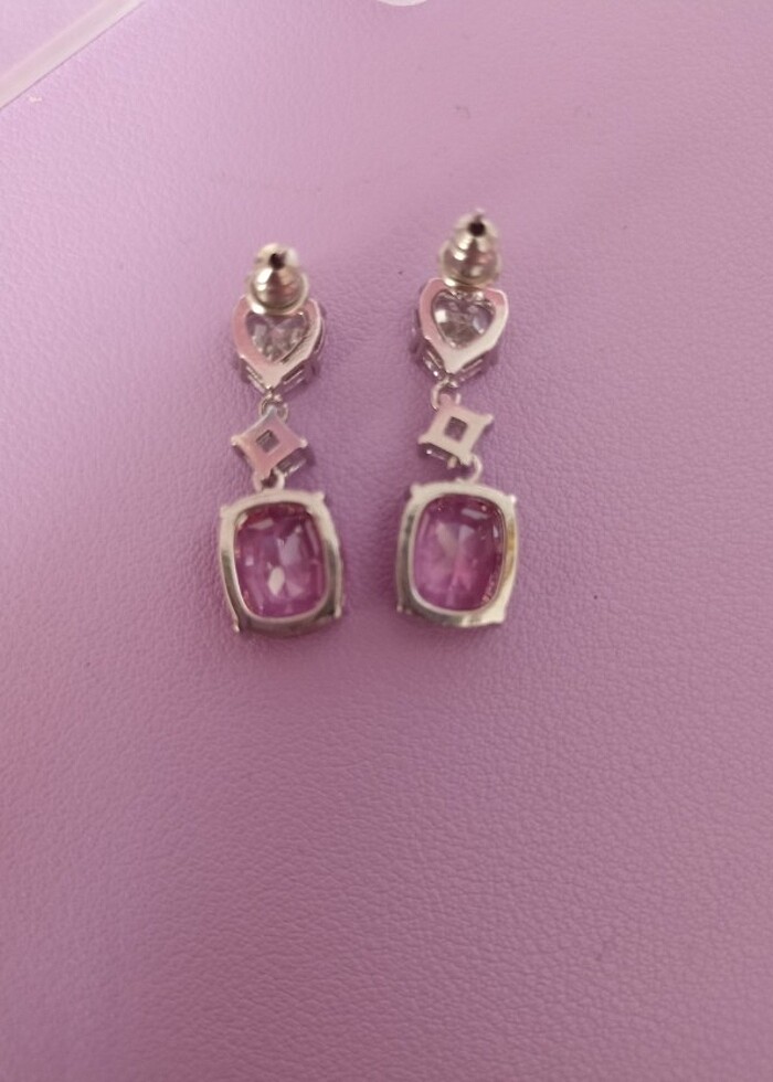 925 ayar Pembe taşlı sallantılı özel gün abiye küpesi  - Görsel 3