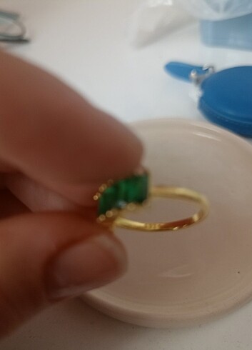 925 ayar gümüş altın renkli taşlı yüzük  - Görsel 3