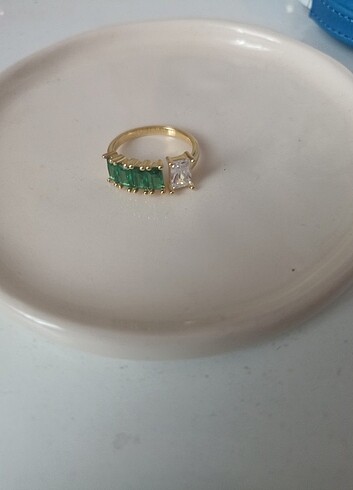925 ayar gümüş altın renkli taşlı yüzük  - Görsel 4