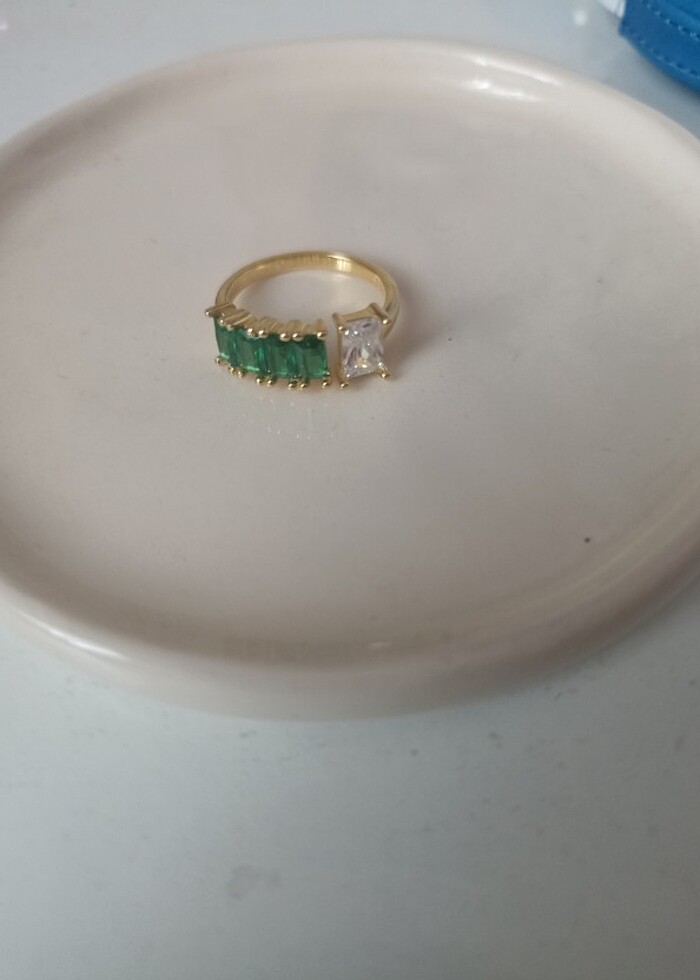 925 ayar gümüş altın renkli taşlı yüzük  - Görsel 4