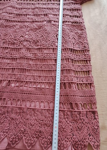 Kısa Kollu Dantel Detaylı Bohem Triko Elbise - Görsel 7