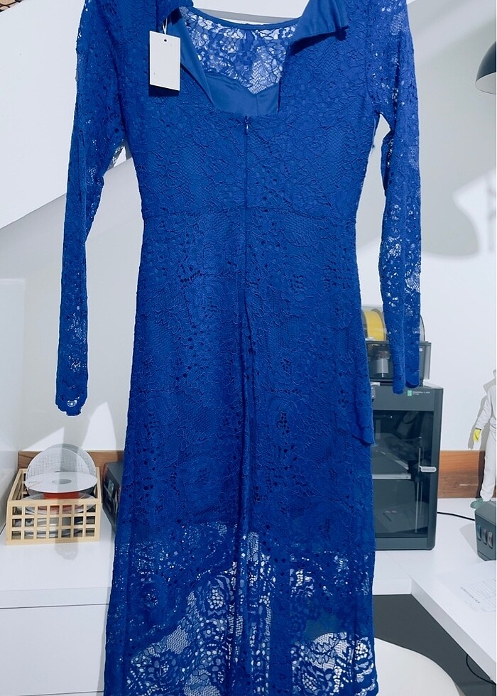 Yeni etiketli saks mavisi dantel elbise - Görsel 2