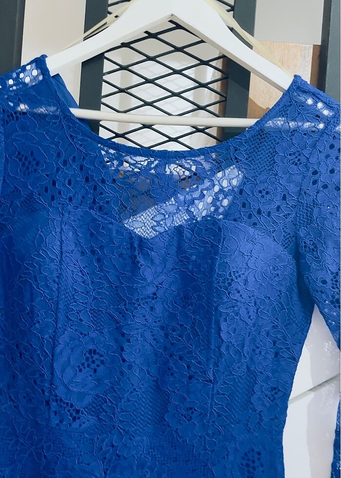 Yeni etiketli saks mavisi dantel elbise - Görsel 4