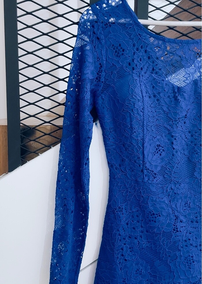 Yeni etiketli saks mavisi dantel elbise - Görsel 5