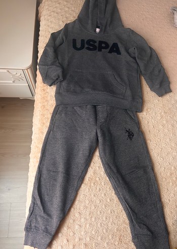 USPA Gri Erkek Çocuk Kapüşonlu Eşofman Takımı