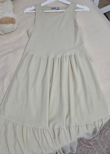 Bej Kolsuz Uzun Kadın Elbise - Görsel 3