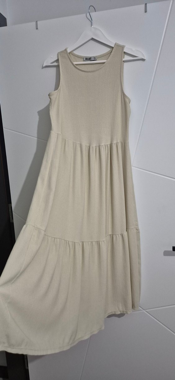 Bej Kolsuz Uzun Kadın Elbise - Görsel 2