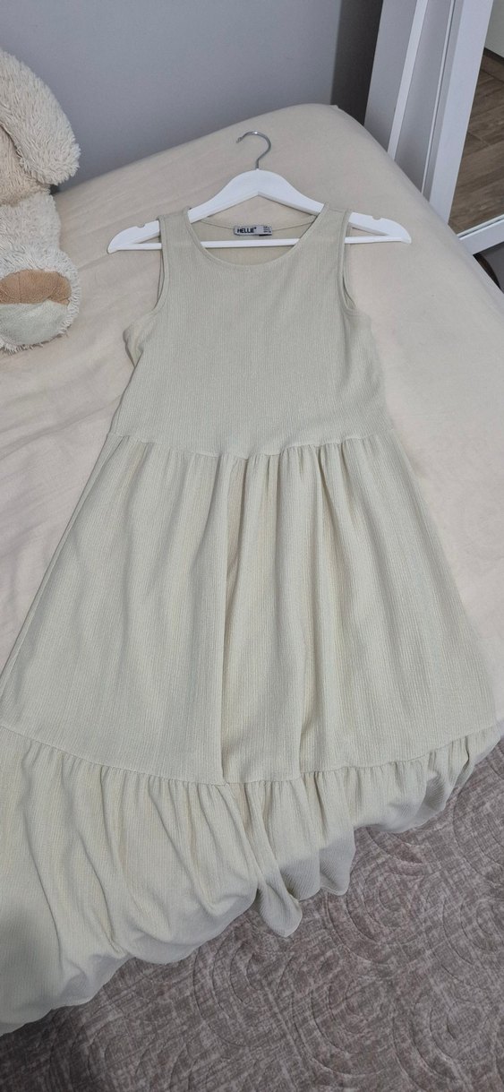 Bej Kolsuz Uzun Kadın Elbise - Görsel 3