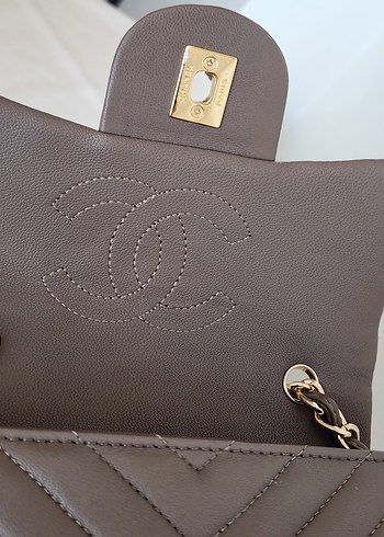 Beden camel Renk Chanel 55 hakiki deri Canta 18cm/15cm