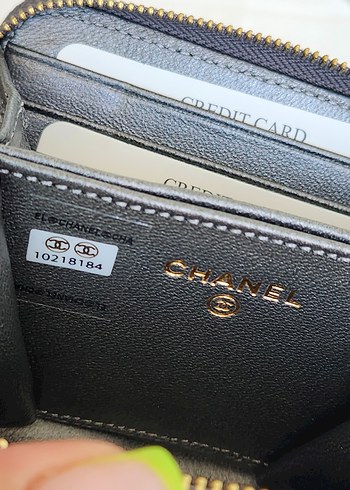 Beden gri Renk Chanel Hakiki deri Fermuarlı Kadın Cüzdanı