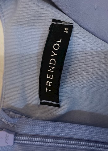 Mavi V Yaka Kolsuz Drapeli Kadın Elbise - Görsel 3