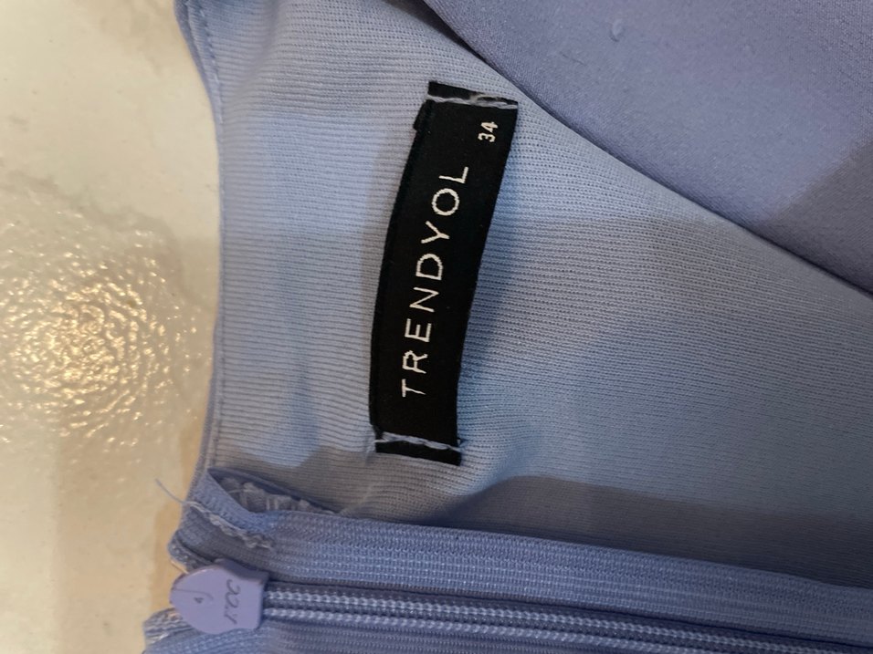 Mavi V Yaka Kolsuz Drapeli Kadın Elbise - Görsel 3