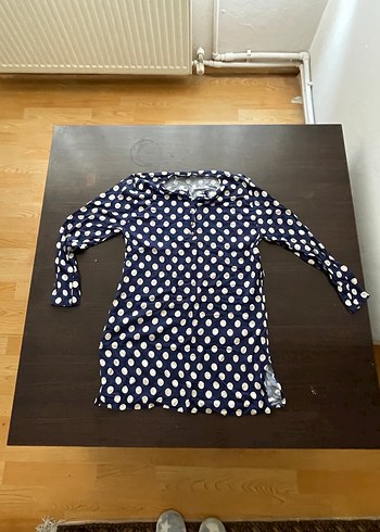 Düğmeli Lacivert Puantiyeli Bluz - Görsel 2