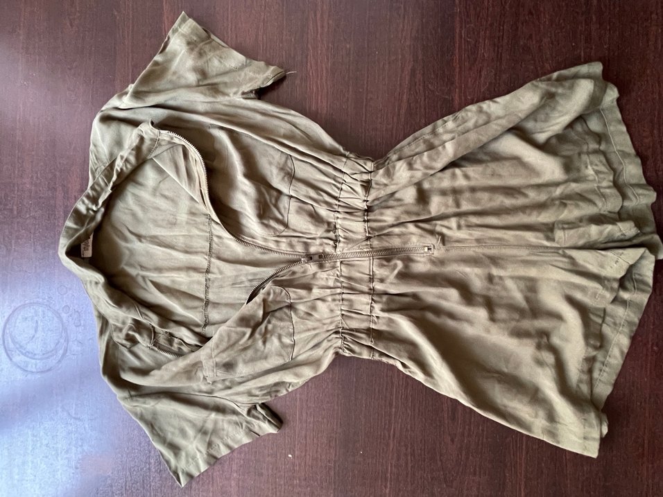 Asker yeşili V Yaka Kadın kısa Tulum - Görsel 2