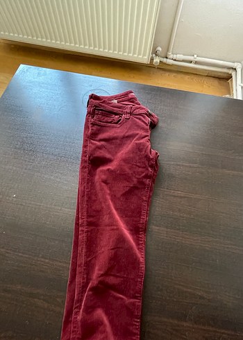 Bordo Süet Düğmeli Kadın Pantolon Mavi - Görsel 2