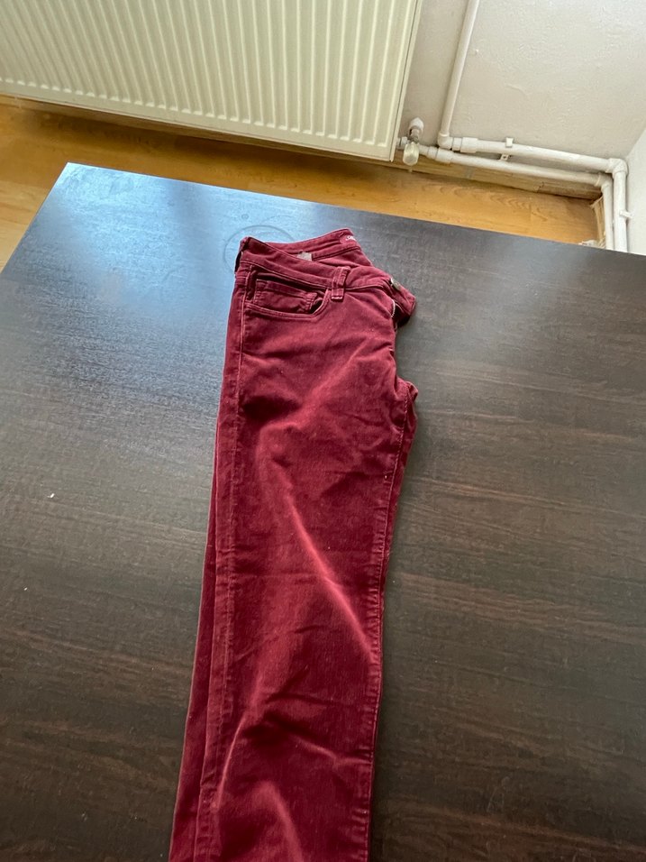 Bordo Süet Düğmeli Kadın Pantolon Mavi - Görsel 2