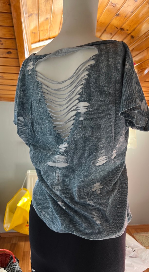 Düğmeli Gri Denim Hamile Tişörtü - Görsel 4