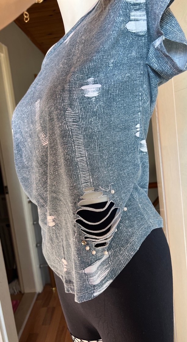 Düğmeli Gri Denim Hamile Tişörtü - Görsel 3