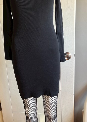 Siyah Yüksek Yakalı Kadın Triko Elbise - Görsel 4